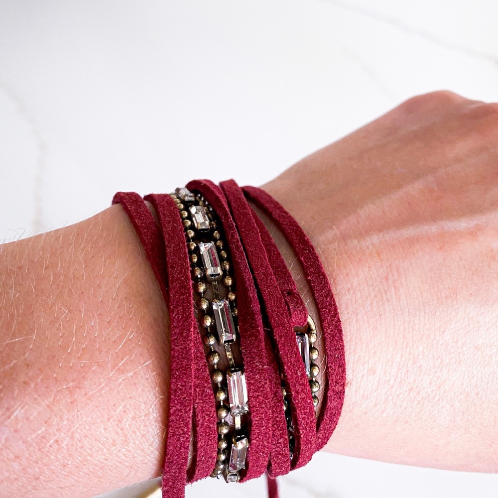 Chloe Isabel X Jen Atkin Headband, Necklace, Wrap Bracelet in Oxblood Red